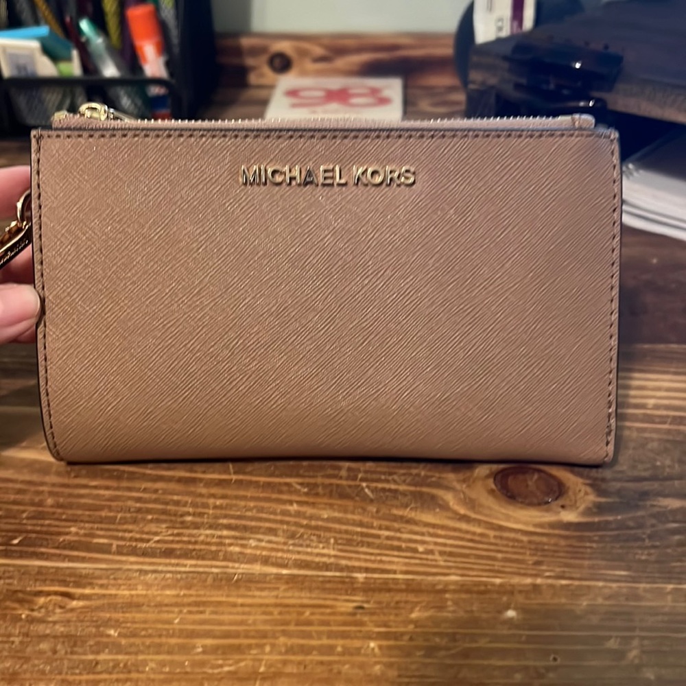 Michael Kors Adele wristlet. Light brown/coffee color.